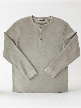 Member's Mark Thermal Henley Long Sleeve Gray T-Shirt Crew Neck Mens L